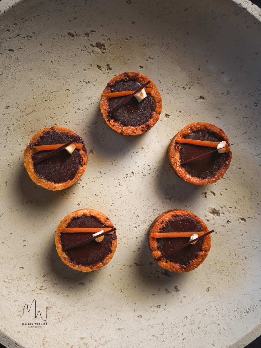 Tartelettes au chocolat noir vues de dessus